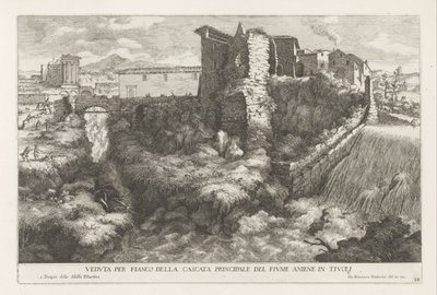Paysage avec cascade et temple de la Sibylle Tiburtine à Tivoli - Giovanni Francesco Venturini