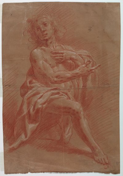 Dessin, Homme agenouillé, pour une Adoration des bergers, 1601-1650 - Giovanni Giacomo Barbelli