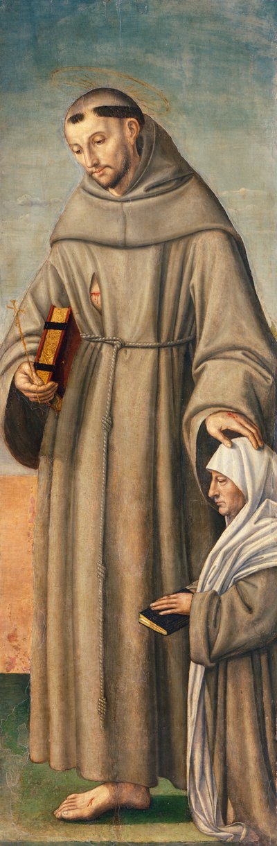 Saint François et le commissaire, charnière du triptyque représentant la Nativité avec les saints François et Barthélemy avec deux donateurs - Giovanni Girolamo Savoldo