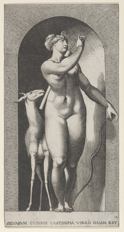 Planche 12 : Diane debout dans une niche, se tournant vers la gauche et tirant une flèche - Giovanni Jacopo Caraglio