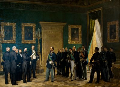 Victor Emmanuel II recevant les représentants toscans avec le décret d