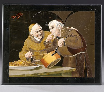Plaque représentant deux moines testant de la nourriture, Florence, début du 20e siècle - Giovanni Montelatici