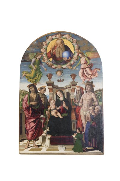 Madone et enfant en trône avec des saints - Giovanni Santi