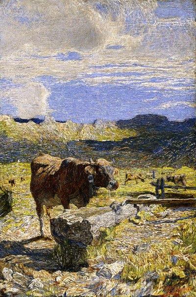 Vache brune buvant à un abreuvoir, 1892 - Giovanni Segantini