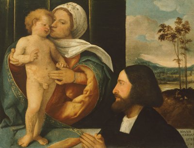 Madone avec Enfant et dévot, par Giovanni Cariani (né entre 1485 et 1490-mort après 1547) - Giovanni de Busi Cariani