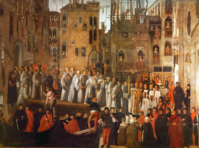 Miracle de la relique de la Sainte-Croix au Campo San Lio, Venise (huile sur toile) - Giovanni di Niccolo Mansueti