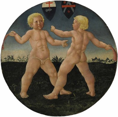 Desco da parto : Deux garçons en train de jouer - Giovanni Di Ser Giovanni Guidi