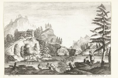 Paysage avec rivière et quelques figures (paysages italiens) - Giuliano Giampiccoli