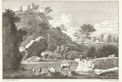Paysage avec deux bergers et du bétail près de l