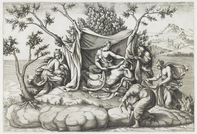 Latone donnant naissance à Apollon et Diane, gravé par Diana Mantovana, après 1575 - Giulio (after) Romano