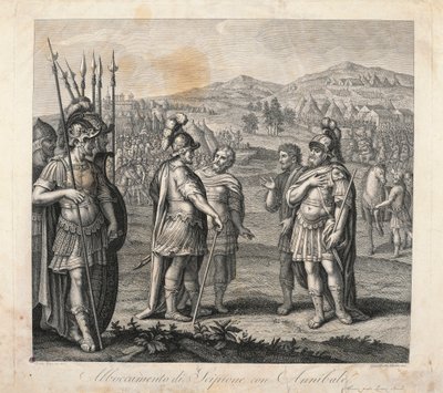Rencontre entre Hannibal et Scipion pendant les guerres puniques (gravure) - Giulio (after) Romano