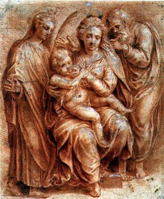 Sainte Famille avec une martyre vierge - Giulio (circle of) Romano