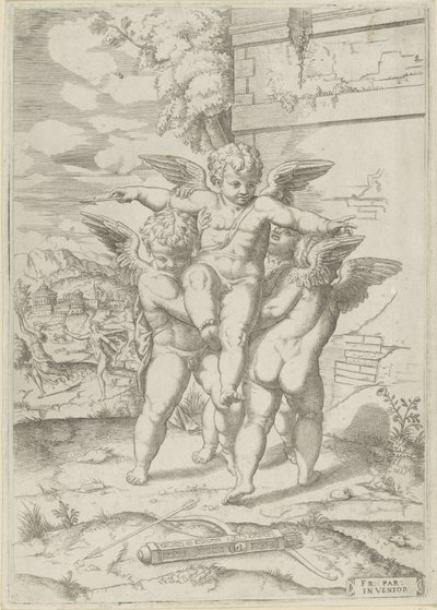 Amour et trois putti - Giulio Bonasone (attributed to)