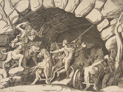 Pluton chevauchant un char descendant en enfer, de la 