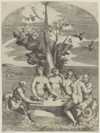 Quatre nymphes et deux dieux marins - Giulio Bonasone