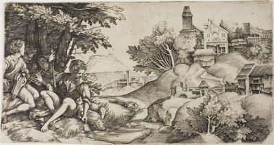 Bergers dans un paysage - Giulio Campagnola