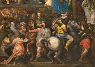 Mur en face de la contre-façade du transept sud, Triomphe de Mardochée (1567) (détail partie inférieure) - Giulio Campi