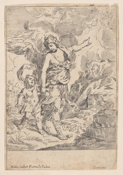 Un ange gardien marchant main dans la main avec un jeune enfant, 1640-1660 - Giulio Carpioni