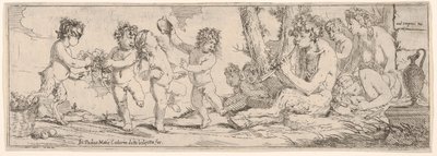 Bacchanale avec satyre jouant du luth et entouré de quatre figures, qui regardent vers un satyre, 1640-60 - Giulio Carpioni