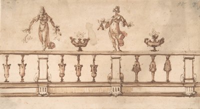 Conception pour une balustrade avec figures féminines et urnes, XVIe-XVIIe siècle - Giulio Parigi