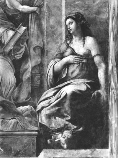 Clémence, une des deux Vertus entourant le Pape Saint Clément Ier (1-97) Chambres de Raphaël (détail) - Giulio Romano