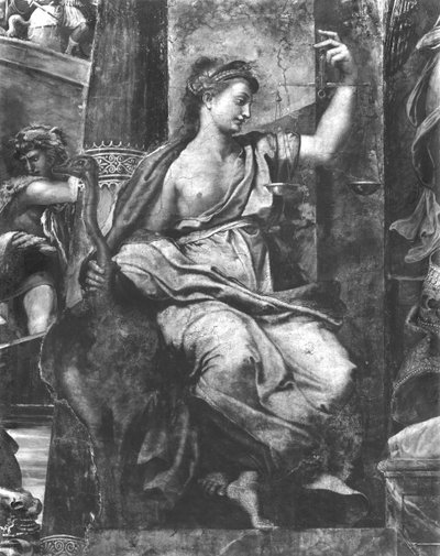 Justice, une des deux Vertus entourant le Pape Saint Urbain Ier (d.230) Chambres de Raphaël (détail) - Giulio Romano