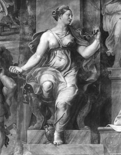 Modération, une des deux Vertus entourant le Pape Clément Ier (1-97) Chambres de Raphaël (détail) - Giulio Romano