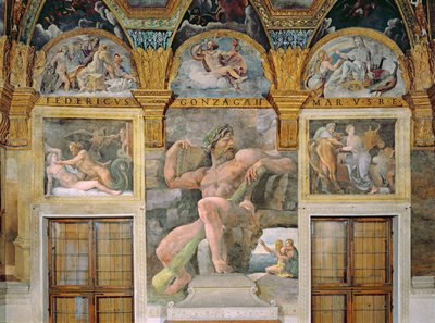Olympia séduite par Jupiter, Polyphème gardant Acis et Galatée, Pasiphaé entrant dans la vache construite par Dédale, de la Sala di Amore e Psiche - Giulio Romano