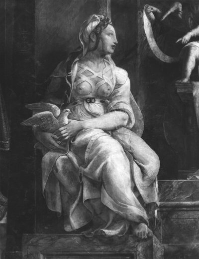 Une des deux Vertus entourant le Pape Léon Ier le Grand (c.390-461) Chambres de Raphaël (détail) - Giulio Romano