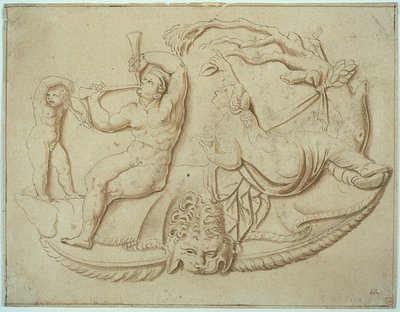 Satyre avec deux cornemuses, Putto et femme buvant de l
