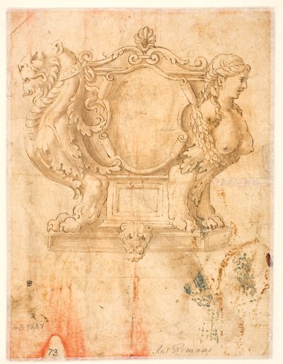 Skulptierter Sarg oder Sarg mit leerem Wappenschild - Giulio Romano