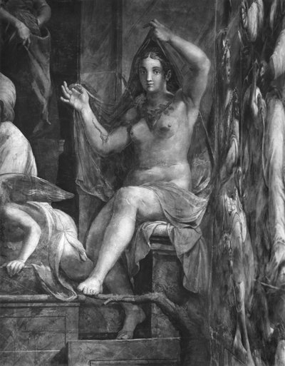 Vérité, une des deux Vertus entourant le Pape Saint Léon Ier le Grand (c.390-461) Chambres de Raphaël (détail) - Giulio Romano