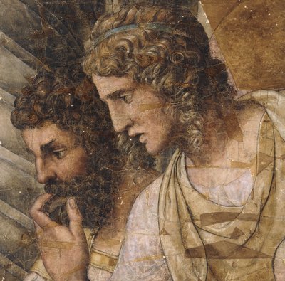 Deux hommes, buste, regardant vers le bas : un carton pour une tapisserie - Giulio Romano