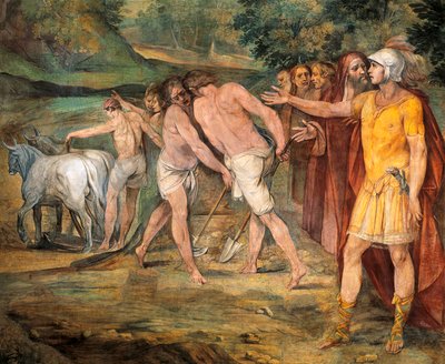 Romulus marquant les limites de Rome, par Giuseppe Cesari, fresque, Salle des Horaces et des Curiaces, Palais des Conservateurs, Rome, Royaume Romain, Italie - Giuseppe Cesari