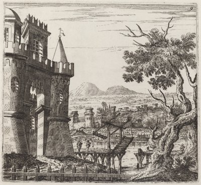 Paysage avec un château et un pont-levis - Giuseppe Antonio Landi