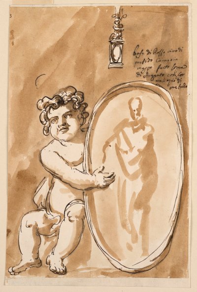 Putto assis avec médaillon - Giuseppe Barberi