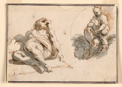 Un homme endormi et une mère avec un bébé - Giuseppe Bernardino Bison