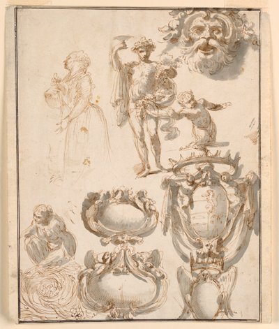 Feuille avec croquis - Giuseppe Bernardino Bison
