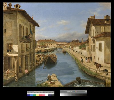 Vue du canal Naviglio depuis le pont San Marco à Milan, 1834 - Giuseppe Canella