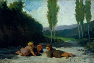 Enfants jouant sur une berge - Giuseppe Ciaranfi