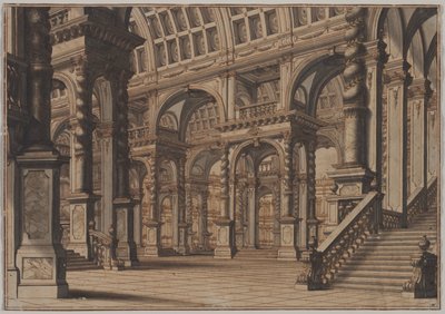 Salle voûtée monumentale avec escalier - Giuseppe Galli Bibiena