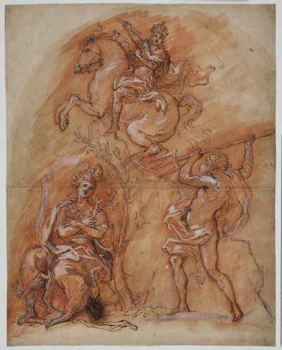 Allégorie avec un monument équestre, Minerve et Neptune - Giuseppe Passeri