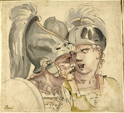 Deux soldats casqués en conversation - Giuseppe Passeri