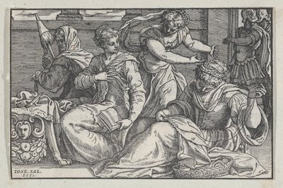 Lucrèce instruisant ses filles en couture, 1557 - Giuseppe Porta