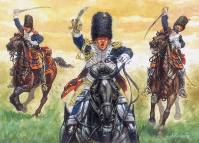 Premier Empire : la charge des grenadiers à cheval de la Garde impériale de Napoléon Ier à la bataille d