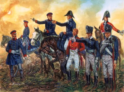 Guerre napoléonienne : Arthur Wellesley, duc de Wellington (1769-1852) commandant les troupes britanniques et Gebhard Leberecht von Blücher (1742-1819) commandant l