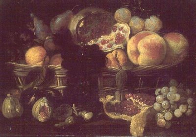 Un panier de fruits et une assiette de fruits - Giuseppe Recco