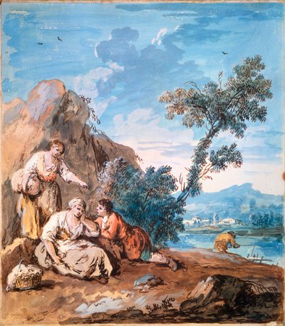 Trois paysans se reposant sur une rive, vers 1750 - Giuseppe Zais