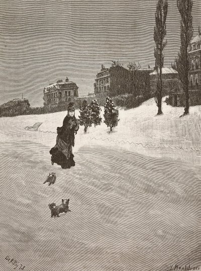 Il fait froid !, femme marchant dans la neige (gravure) - Giuseppe or Joseph de Nittis