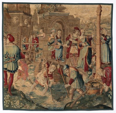 Printemps : Scène de pêche de la série des Quatre Saisons, fin des années 1600 - début des années 1700 - Gobelins